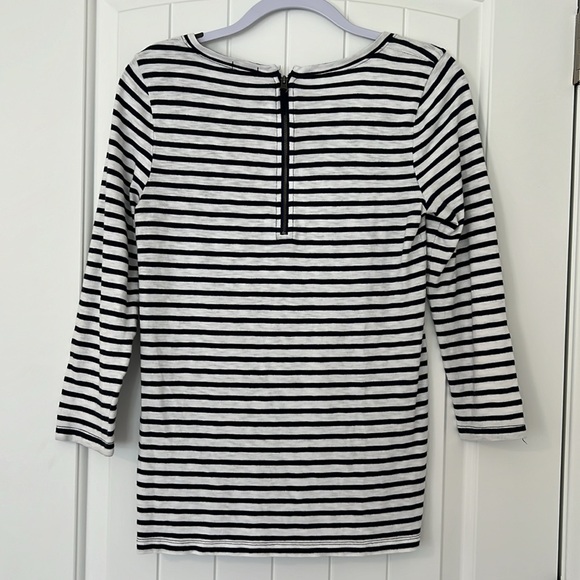 J. Crew , 3/4 sleeve, blue and white stripe. Zip in back, cotton. - Picture 2 of 8